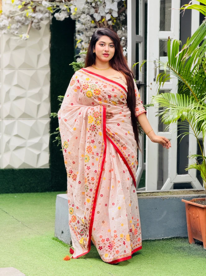 আড়ং বুটিক শাড়ি + রার্নিং ব্লাউজ পীছ #902